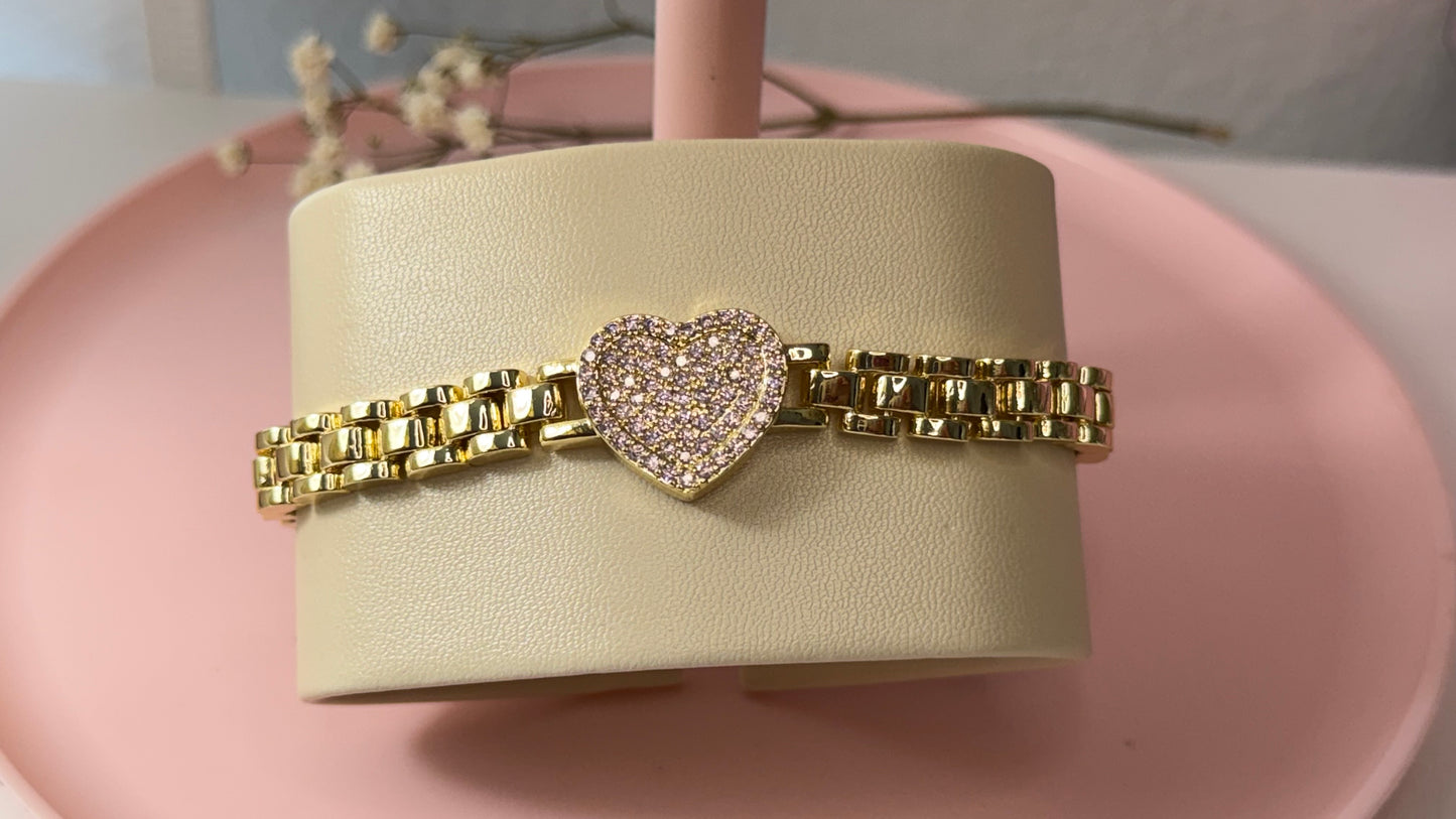 Pink heart Gold Bracelet
