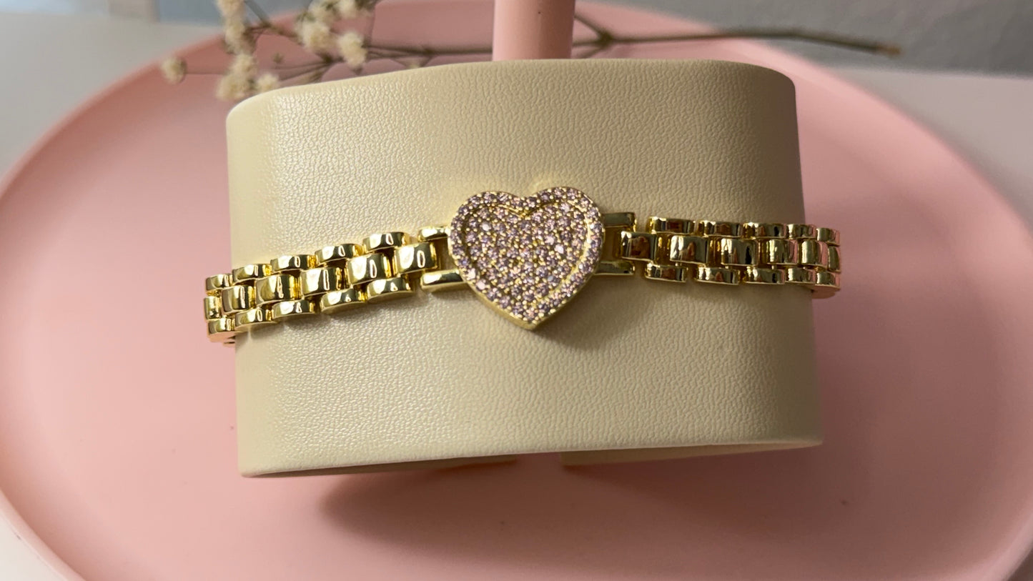 Pink heart Gold Bracelet